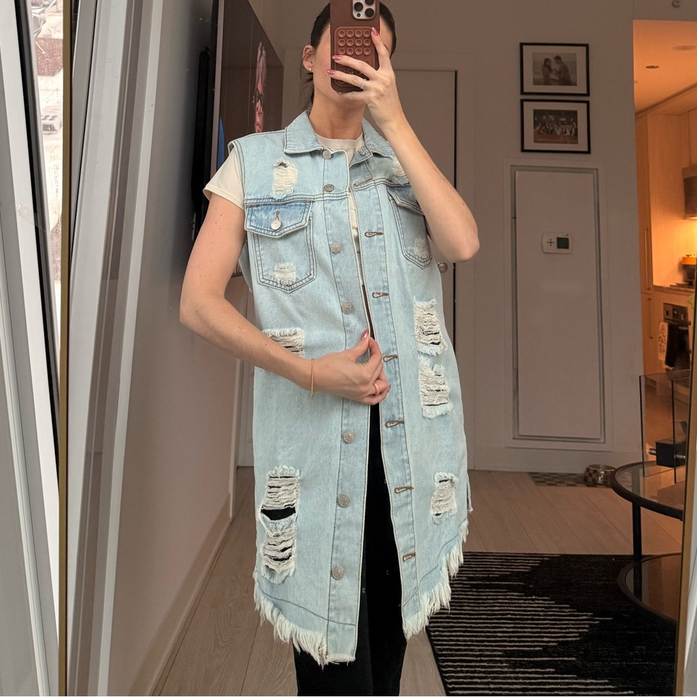 AKIRA Light Blue Distressed Denim Vest